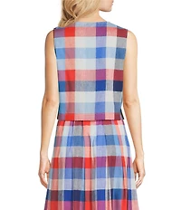 Jude Connally Gretel Montauk Plaid Linen Blend Crew Neck Sleeveless Coordinating Top