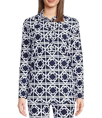 Jude Connally Hadley Bamboo Rattan Print Jude Cloth Knit Point Collar Long Split Roll Cuff Sleeve Coordinating Tunic