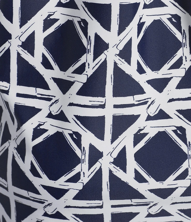 Jude Connally Hadley Bamboo Rattan Print Jude Cloth Knit Point Collar Long Split Roll Cuff Sleeve Coordinating Tunic