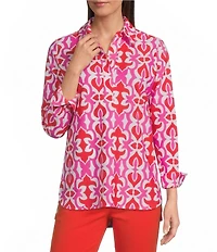 Jude Connally Hadley Geo Fleur Print Jude Cloth Knit Point Collar Long Split Roll Cuff Sleeve Coordinating Tunic
