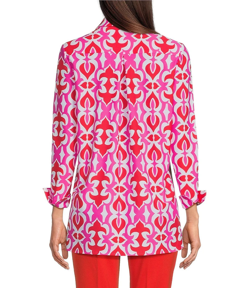 Jude Connally Hadley Geo Fleur Print Jude Cloth Knit Point Collar Long Split Roll Cuff Sleeve Coordinating Tunic