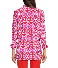 Jude Connally Hadley Geo Fleur Print Jude Cloth Knit Point Collar Long Split Roll Cuff Sleeve Coordinating Tunic