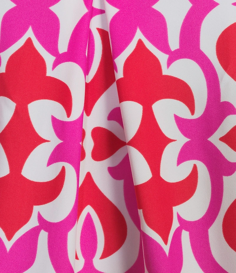 Jude Connally Hadley Geo Fleur Print Jude Cloth Knit Point Collar Long Split Roll Cuff Sleeve Coordinating Tunic