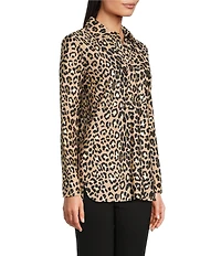 Jude Connally Hadley Guilded Cheetah Print Jude Cloth Knit Point Collar Long Split Roll Cuff Sleeve Coordinating Tunic