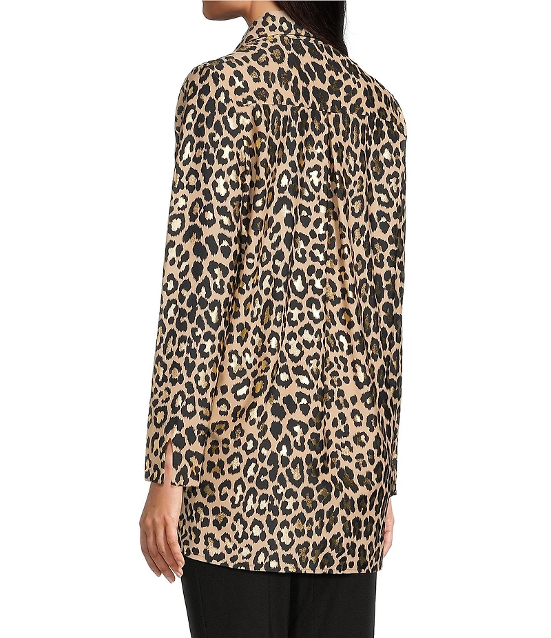Jude Connally Hadley Guilded Cheetah Print Jude Cloth Knit Point Collar Long Split Roll Cuff Sleeve Coordinating Tunic