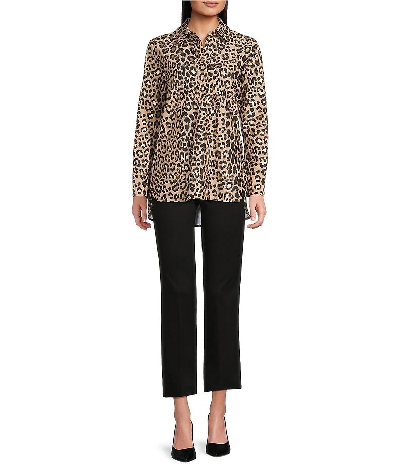 Jude Connally Hadley Guilded Cheetah Print Jude Cloth Knit Point Collar Long Split Roll Cuff Sleeve Coordinating Tunic