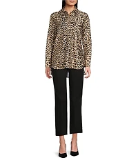 Jude Connally Hadley Guilded Cheetah Print Jude Cloth Knit Point Collar Long Split Roll Cuff Sleeve Coordinating Tunic