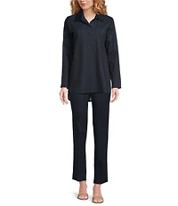 Jude Connally Hadley Stretch Knit Denim Point Collar Long Sleeve Tunic