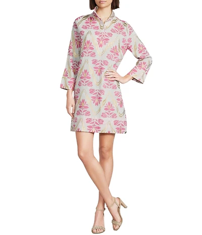 Jude Connally Helen Gilded Floral Print Stand Collar Long Sleeve Dress