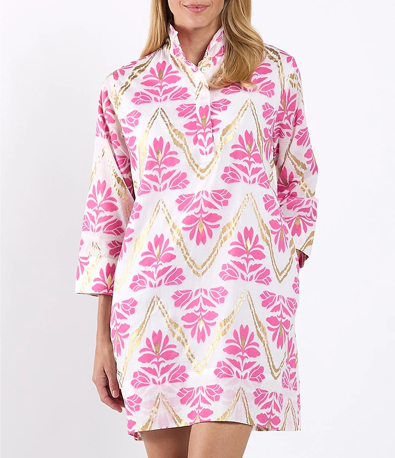 Jude Connally Helen Gilded Floral Print Stand Collar Long Sleeve Dress