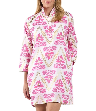 Jude Connally Helen Gilded Floral Print Stand Collar 3/4 Sleeve Dress