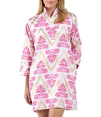 Jude Connally Helen Gilded Floral Print Stand Collar 3/4 Sleeve Dress