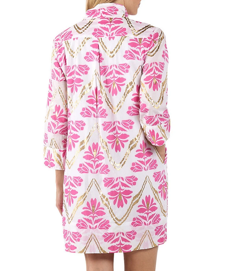 Jude Connally Helen Gilded Floral Print Stand Collar 3/4 Sleeve Dress