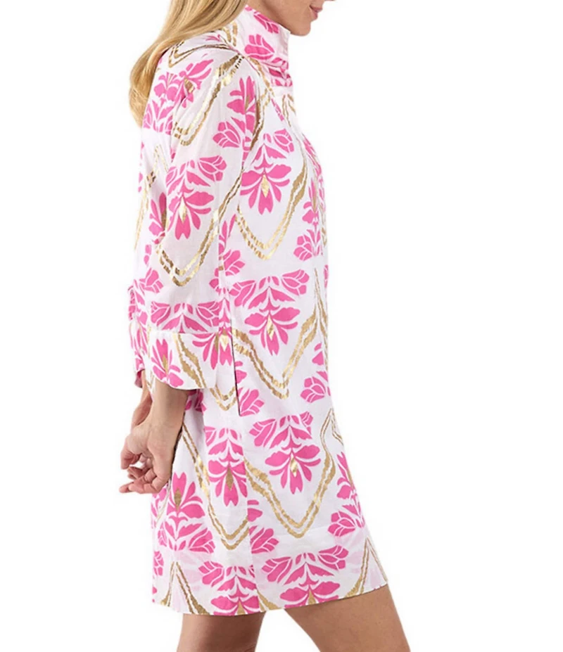 Jude Connally Helen Gilded Floral Print Stand Collar 3/4 Sleeve Dress