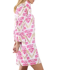Jude Connally Helen Gilded Floral Print Stand Collar 3/4 Sleeve Dress