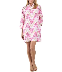 Jude Connally Helen Gilded Floral Print Stand Collar 3/4 Sleeve Dress