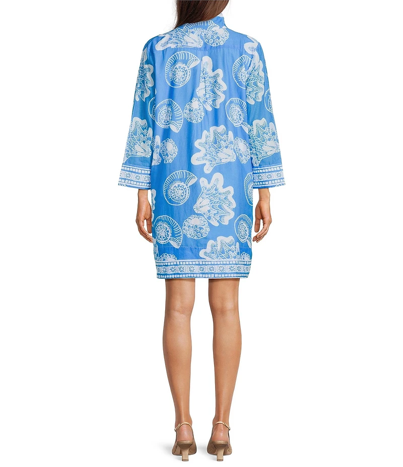 Jude Connally Helen Shoreline Harbor Print Stand Collar Long Sleeve Dress