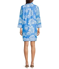 Jude Connally Helen Shoreline Harbor Print Stand Collar Long Sleeve Dress