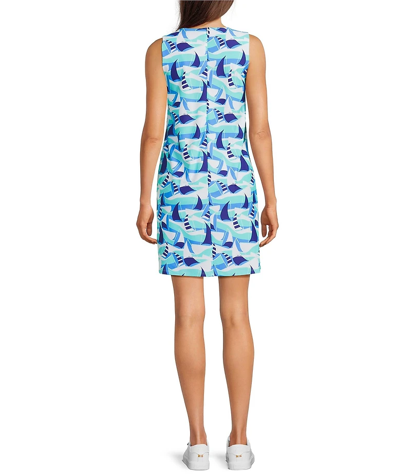 Jude Connally Holly Jude Cloth Sail Boat Seaglass Print Round Neck Sleeveless Swing Dress