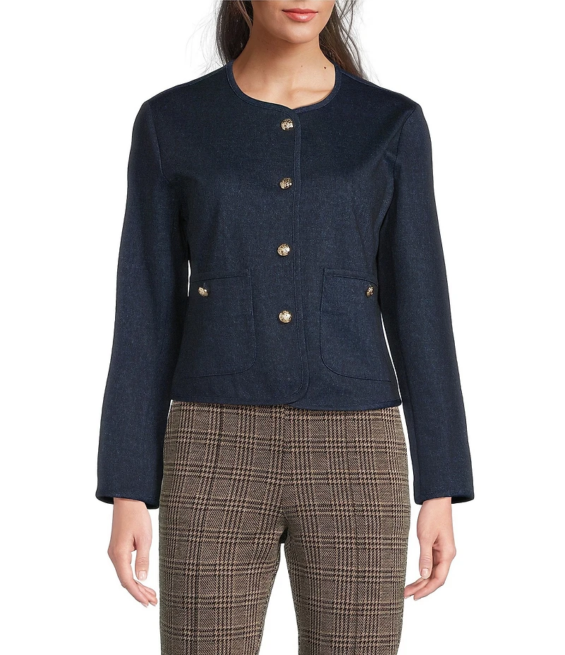 Jude Connally Hope Denim Round Neck Long Sleeve Gold Button Jacket