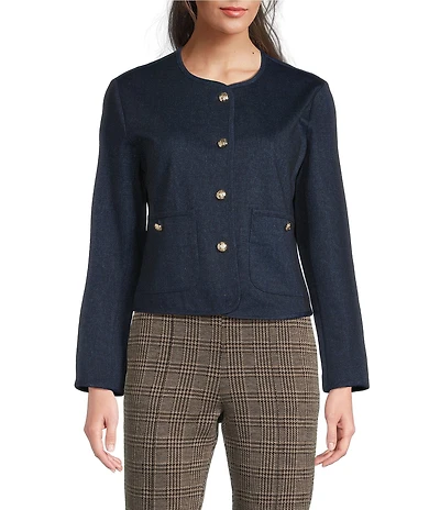 Jude Connally Hope Denim Round Neck Long Sleeve Gold Button Jacket