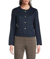 Jude Connally Hope Denim Round Neck Long Sleeve Gold Button Jacket