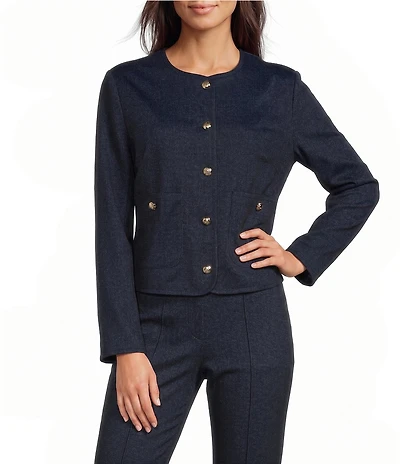 Jude Connally Hope Denim Round Neck Long Sleeve Gold Button Jacket