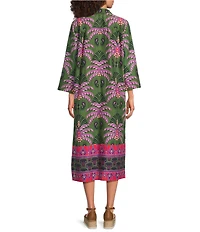Jude Connally Kallan Decorative Frond Print Point Collar Shift Midi Dress