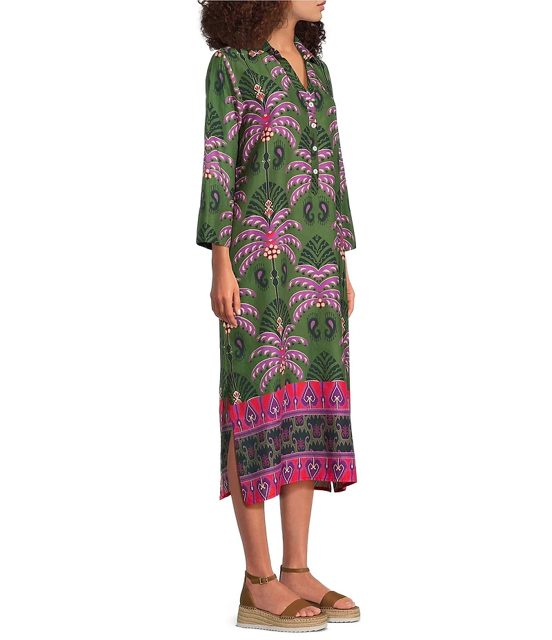 Jude Connally Kallan Decorative Frond Print Point Collar Shift Midi Dress