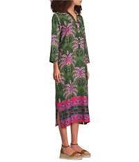 Jude Connally Kallan Decorative Frond Print Point Collar Shift Midi Dress