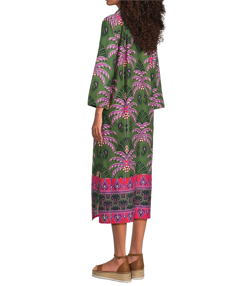 Jude Connally Kallan Decorative Frond Print Point Collar Shift Midi Dress