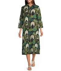 Jude Connally Kallan Peacock Garden Print Point Collar Shift Midi Dress