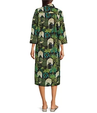 Jude Connally Kallan Peacock Garden Print Point Collar Shift Midi Dress