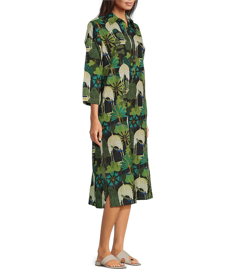 Jude Connally Kallan Peacock Garden Print Point Collar Shift Midi Dress