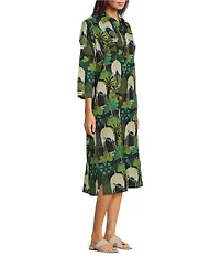 Jude Connally Kallan Peacock Garden Print Point Collar Shift Midi Dress