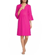 Jude Connally Kerry Jacquard Grand Links Split V-Neck 3/4 Sleeve Shift Dress