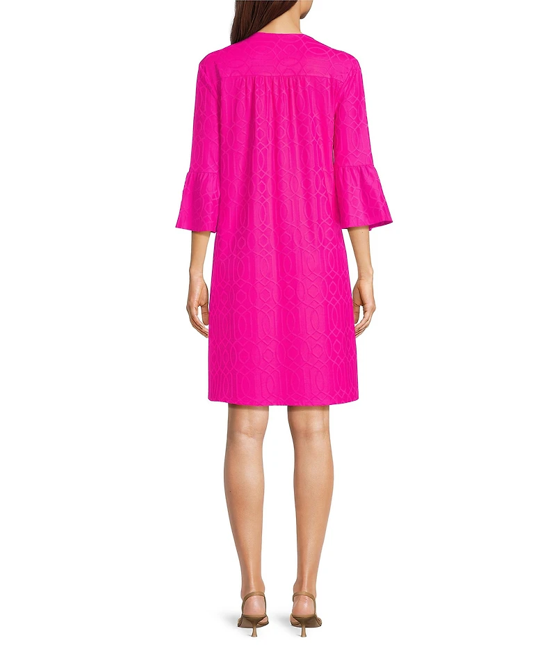 Jude Connally Kerry Jacquard Grand Links Split V-Neck 3/4 Sleeve Shift Dress