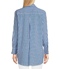 Jude Connally Kimber Cotton Stripe Point Collar Curved High-Low Long Sleeve Button-Front Shirt