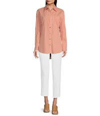 Jude Connally Kimber Cotton Stripe Point Collar Curved High-Low Long Sleeve Button-Front Shirt