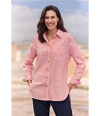 Jude Connally Kimber Cotton Stripe Point Collar Curved High-Low Long Sleeve Button-Front Shirt