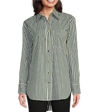 Jude Connally Kimber Cotton Stripe Point Collar Curved High-Low Long Sleeve Button-Front Shirt