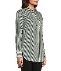 Jude Connally Kimber Cotton Stripe Point Collar Curved High-Low Long Sleeve Button-Front Shirt