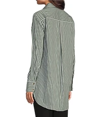 Jude Connally Kimber Cotton Stripe Point Collar Curved High-Low Long Sleeve Button-Front Shirt