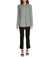 Jude Connally Kimber Cotton Stripe Point Collar Curved High-Low Long Sleeve Button-Front Shirt