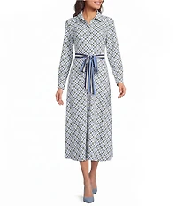 Jude Connally Kitty Birdseye Geo Print Point Collar Long Sleeve Button Front Tie Waist Midi Dress