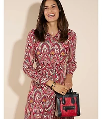 Jude Connally Kitty Italian Paisley Claret Print Point Collar Long Sleeve Button Front Tie Waist Maxi Dress