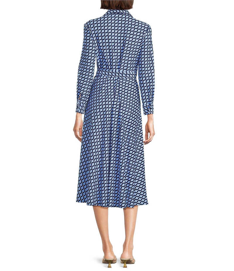 Jude Connally Kitty Square Dot Print Point Collar Long Sleeve Button Front Tie Waist Maxi Dress