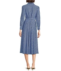 Jude Connally Kitty Square Dot Print Point Collar Long Sleeve Button Front Tie Waist Maxi Dress