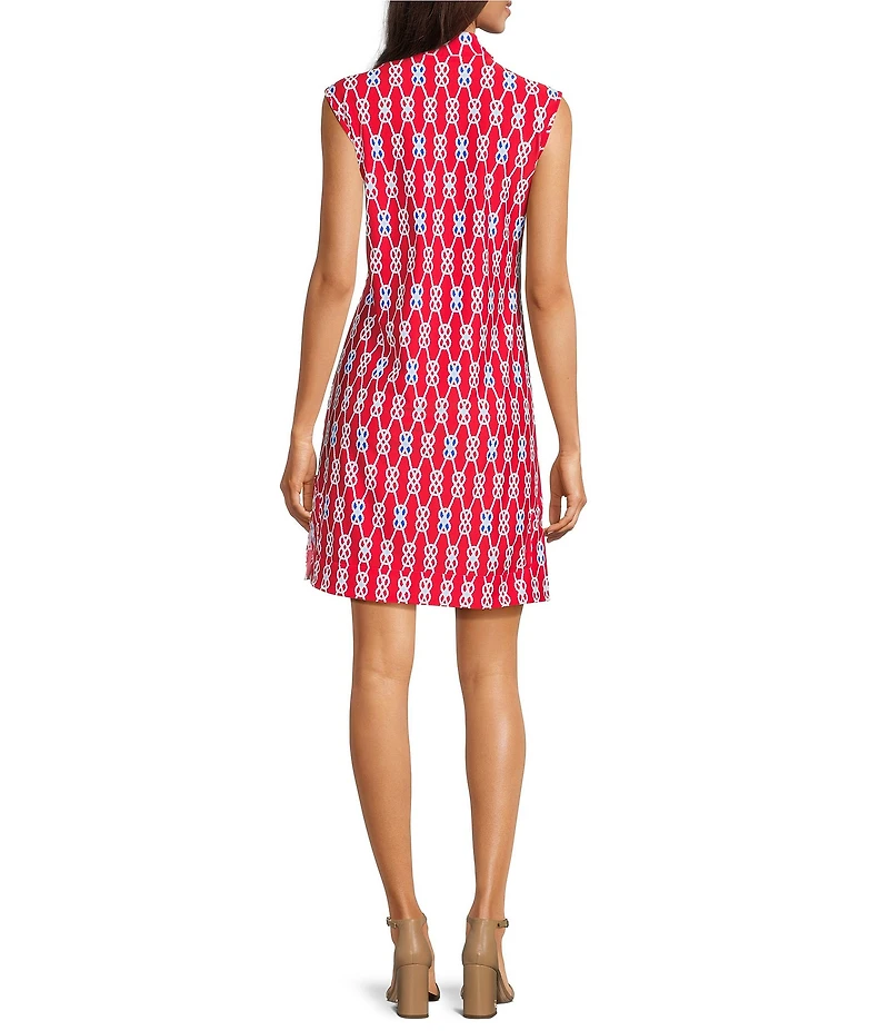 Jude Connally Kristen Sailors Knot Print Jude Cloth Stretch Knit Mandarin Collar Sleeveless Dress