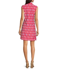 Jude Connally Kristen Sailors Knot Print Jude Cloth Stretch Knit Mandarin Collar Sleeveless Dress